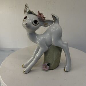 Fawn Deer Anthropomorphic Big Eyes MCM Figurine Ceramic Vintage Made In Japan